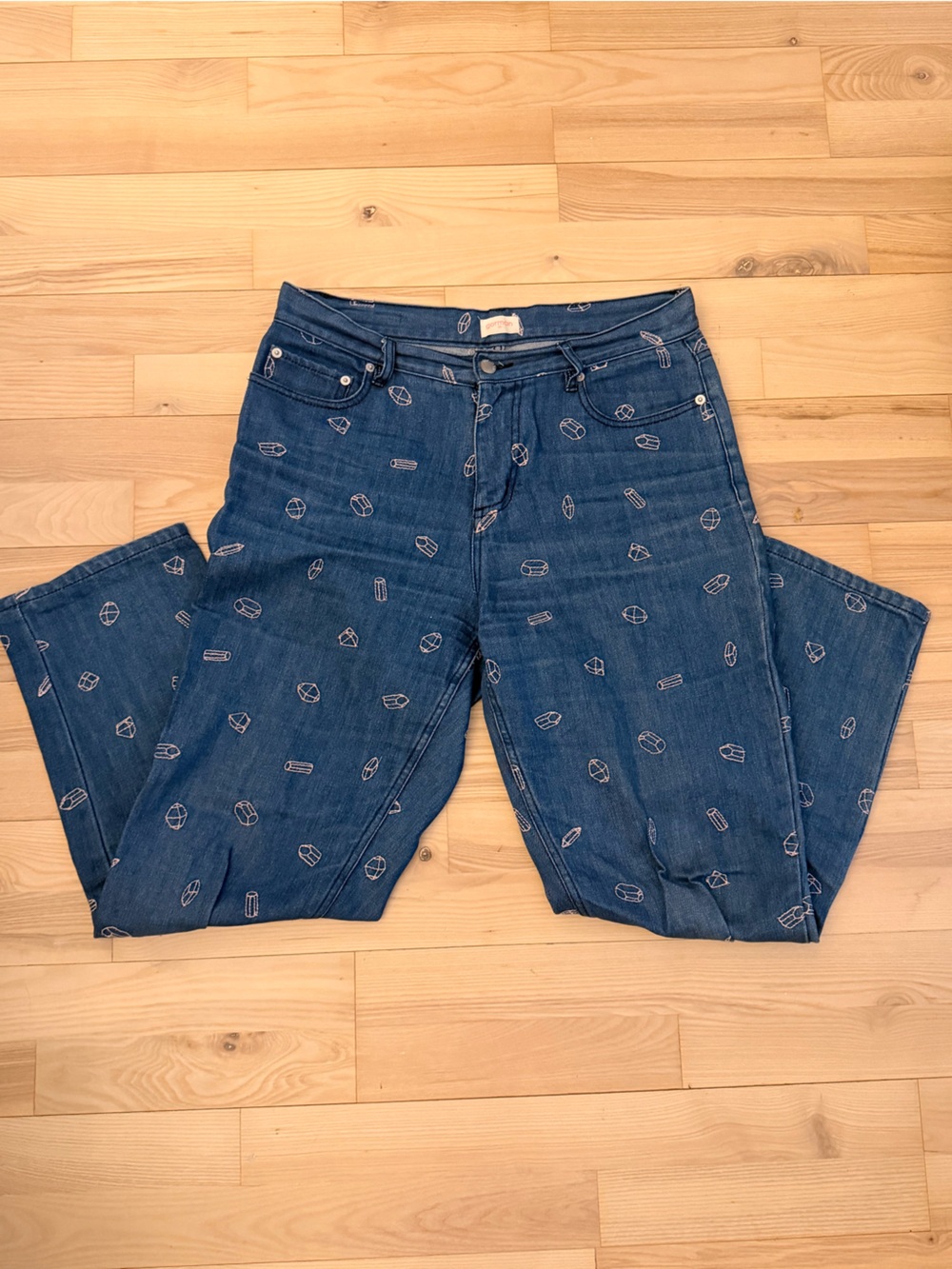 Gorman blue denim jeans with embroidered motifs